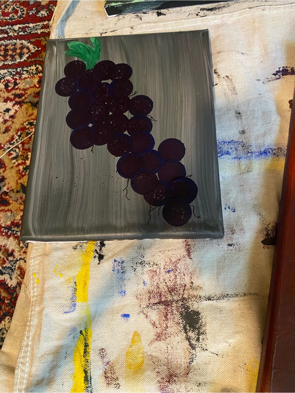 Hand-Painted Purple Grape Canvas Art - Unbranded